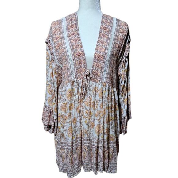 Free People Moonlight Dance Women's Printed Boho Tunic Top Ivory Combo Floral M - Picture 3 of 11